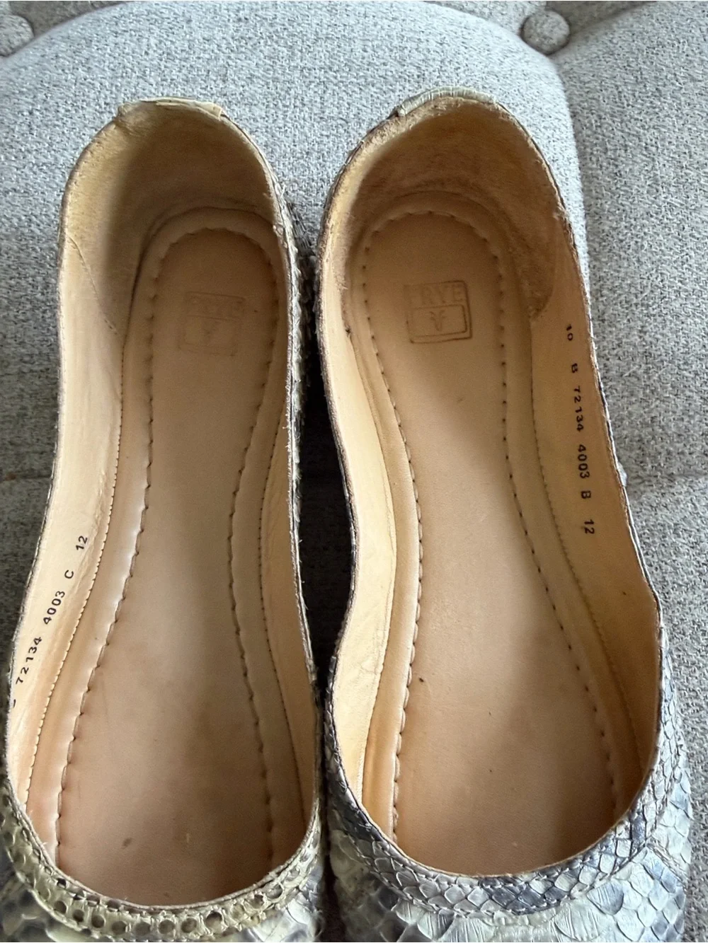 Frye Snake Embossed Gold Ballet Flats Leather Slip-On Size 10